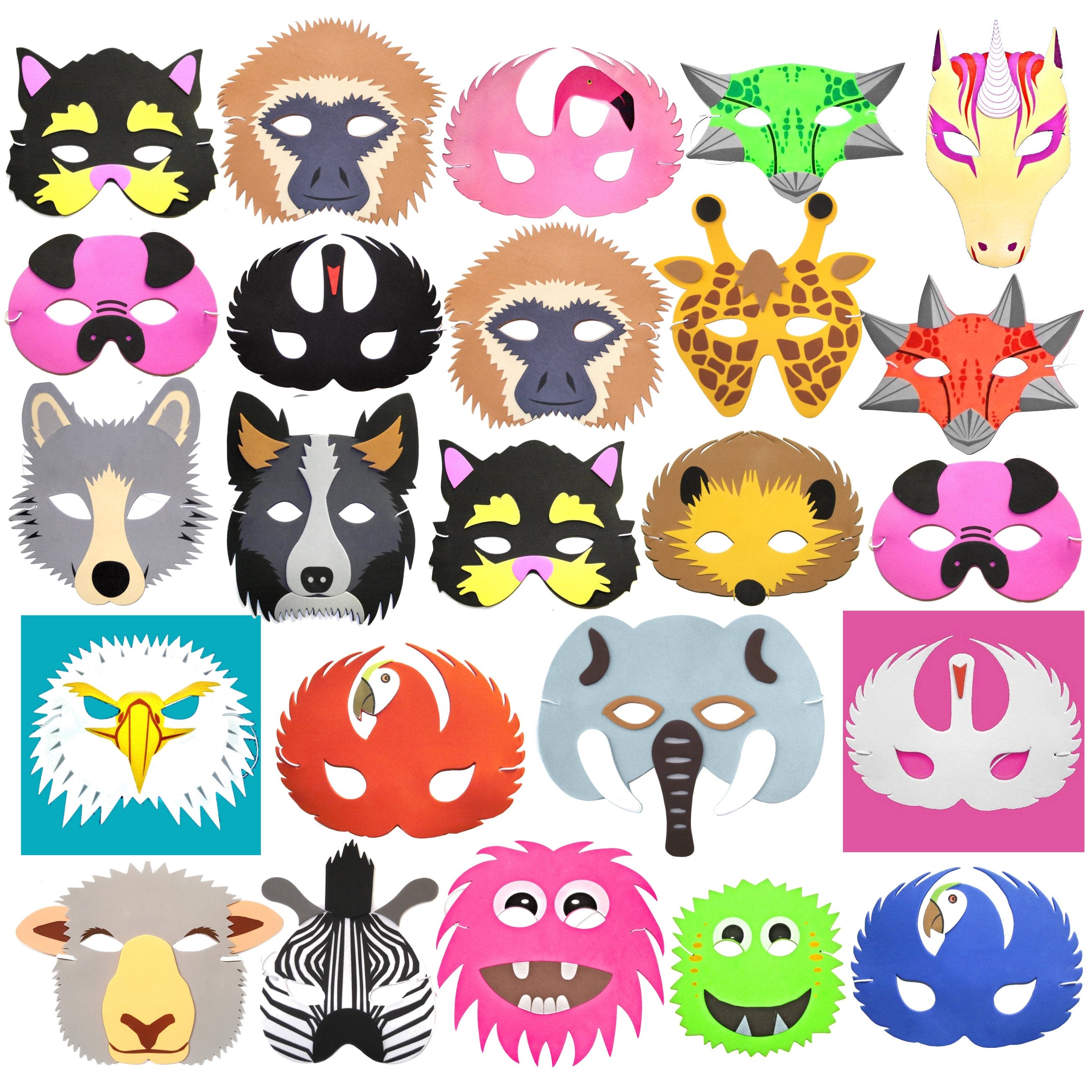 Wild Animal Foam Masks, (12) assorted masks