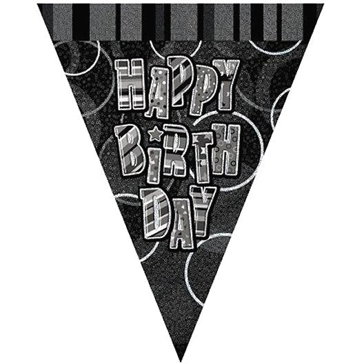 Black Glitz Happy Birthday Flag Banner