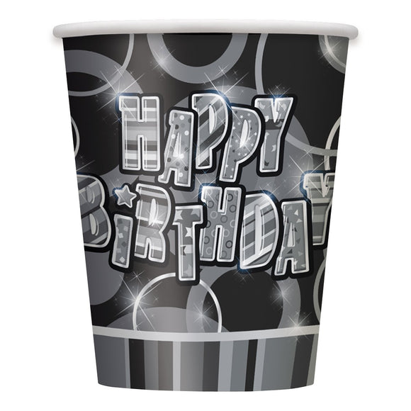 Pack of 8 Black Glitz Happy Birthday Paper Cups