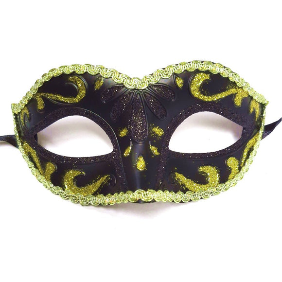 Adults Black Venetian Masquerade Mask With Gold Trim, Fancy Dress Party, Hen Night