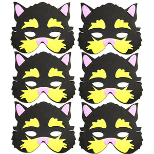 6 Black Cat Foam Masks ideal for schools, Halloween, parties, groups and theaters