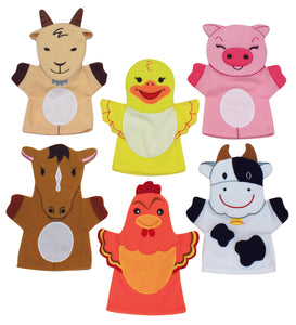 Set of 6 Farm Animal Hand Puppets - Children's School Story Telling Puppets