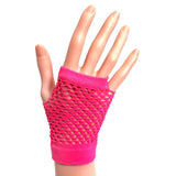 Neon Pink Fishnet Fingerless Glove for 80's Party Fancy Dress and Hen Parties