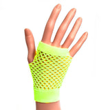 Neon Yellow Fishnet Fingerless Glove for 80's Party Fancy Dress and Hen Parties