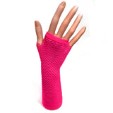 Long Fishnet Fingerless Neon Pink Gloves for 80's Party and Hen Night Fancy Dress