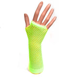 Long Fishnet Fingerless Neon Yellow Gloves for 80's Party Fancy Dress