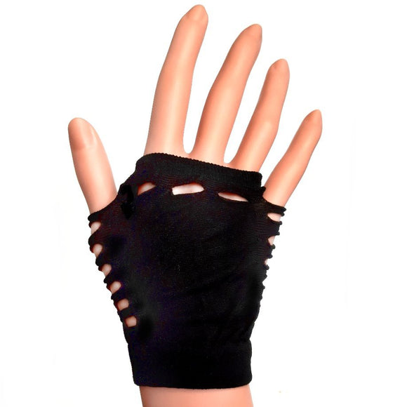 Black Ripped Fingerless Gloves for Goth Rock Fancy Dress