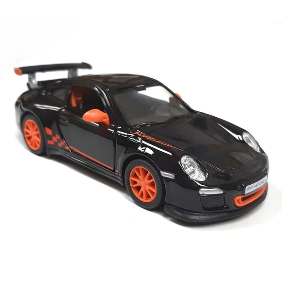 This iconic die cast model toy car of the Porsche 911 GT3 is available in 3 colours, orange, black, gun metal grey and white. Each car features the GT3 logos and stencils, opening doors and contrast colour door mirrors. Each model car measures approx. L 12.5 cm x W 4.5 cm x H 4 cm 