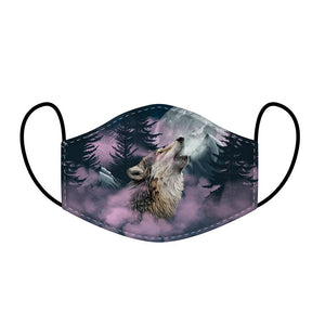 This Age 12+ to Adult Size 2 layer face mask covering is in a Protector of the North Wolf  design.