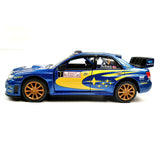 This iconic die cast model Subaru WRC Impreza car has exquisite detail and shows the sponsors and features the W.R.C. World Rally Champion colours. This car measures L 12 cm x W 5 cm x H 4 cm and has opening doors.