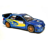 This iconic die cast model Subaru WRC Impreza car has exquisite detail and shows the sponsors and features the W.R.C. World Rally Champion colours. This car measures L 12 cm x W 5 cm x H 4 cm and has opening doors.