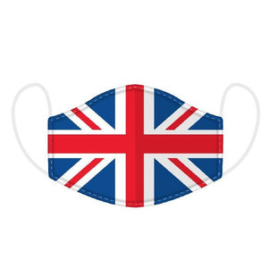 This Age 12+ to Adult Size 2 layer face mask covering is in a Union Jack UK Flag  design.  Large Size (Rough Size Age 12+) 23 cm x 13 cm