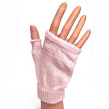 Pink Knitted Fingerless Gloves With Silver Threads