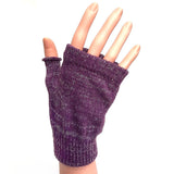 Purple Knitted Fingerless Gloves With Silver Threads
