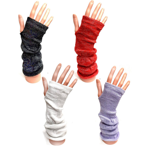 Long Fingerless Knitted Gloves With Silver Sparkle