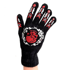 Knitted Gloves Black With Red Skull for Adults and Kids