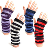 Long Knitted Fingerless Stripey Gloves With Silver Sparkle Thread