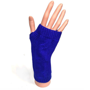 Knitted Fingerless Gloves Bright Blue