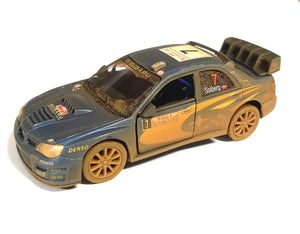 This iconic die cast model Subaru WRC Impreza car has exquisite detail and shows the sponsors and features the W.R.C. World Rally Champion colours. This car measures L 12 cm x W 5 cm x H 4 cm and has opening doors.